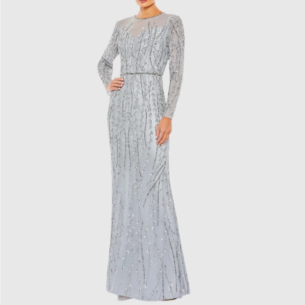 Mac Duggal 5644 Embellished Illusion High Neck Long Sleeve Gown Size 8 Nwt